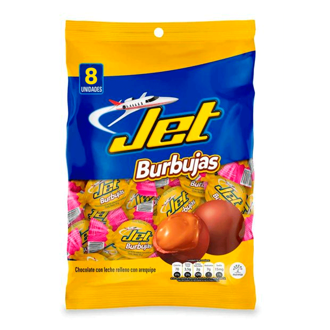 Chocolatina Jet Burbuja Rellena De Arequipe X8(108g)